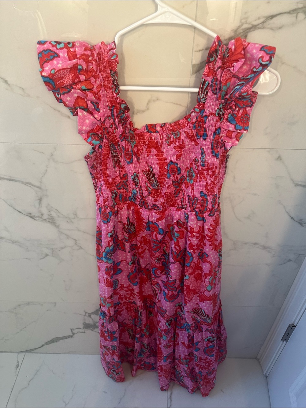 Tuckernuck Pink Floral Ruffle-Sleeve Smocked Dress - Picture 2 of 3